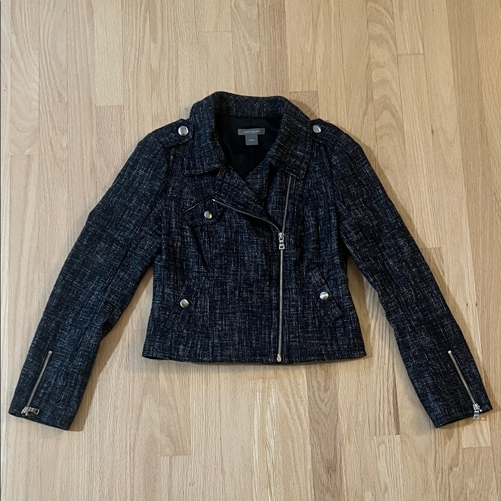 Ann Taylor Black & Grey Tweed Moto Jacket - Size 4